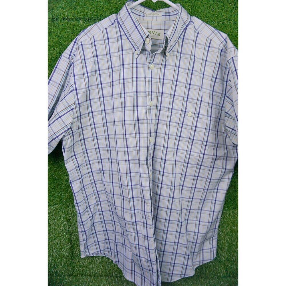 Orvis Plaid Button Up 100%‎ Cotton Short Sleeve Collar Shirt - Men's Size XL